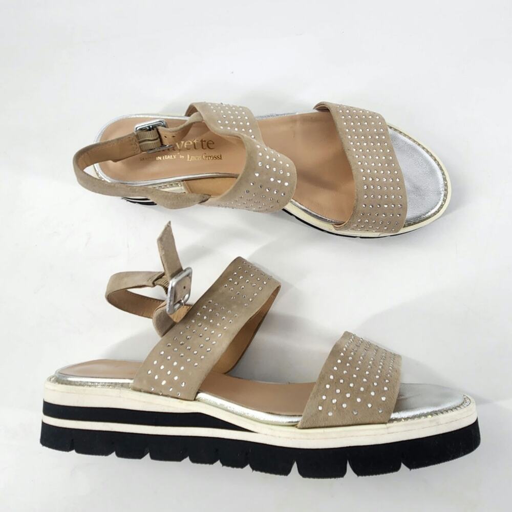 Luca Grossi Lafayette Platform Sandal Size 9 Taupe Rhinestone Slingback Comfort